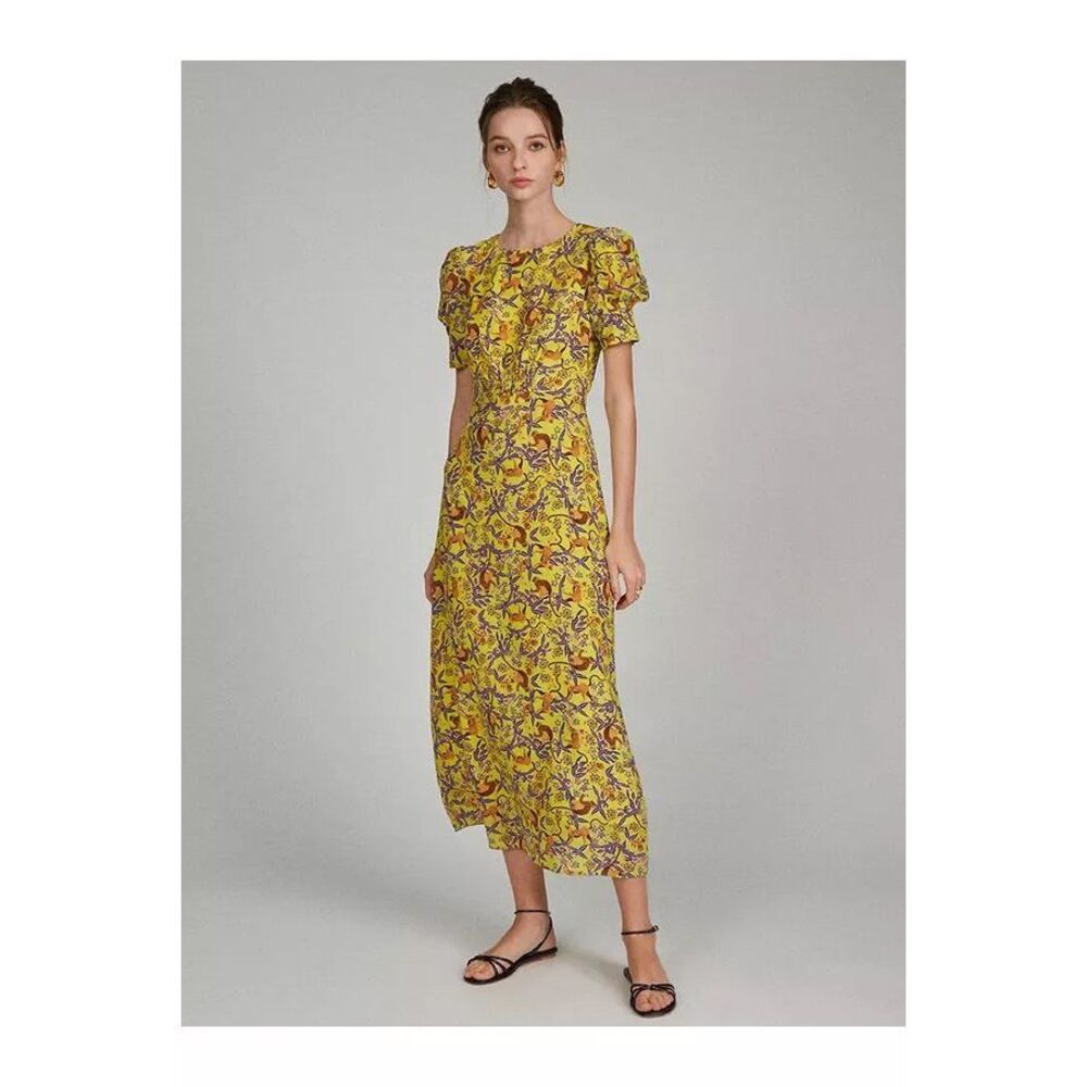 Saloni Bianca Dress In Citrus Jungle Monkey Print Size US 4 $625 - Picture 1 of 9